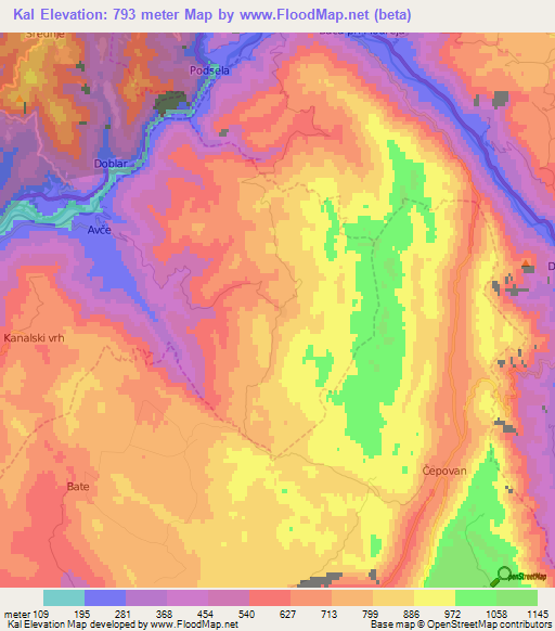 Kal,Slovenia Elevation Map