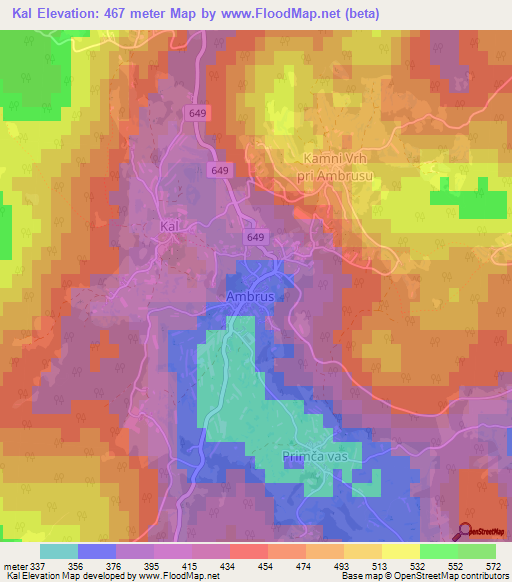 Kal,Slovenia Elevation Map