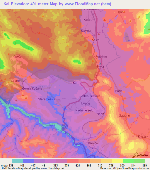 Kal,Slovenia Elevation Map