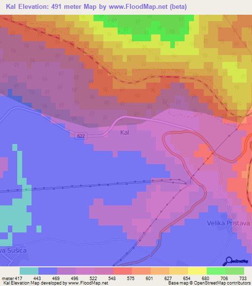 Kal,Slovenia Elevation Map