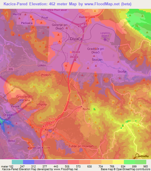 Kacice-Pared,Slovenia Elevation Map