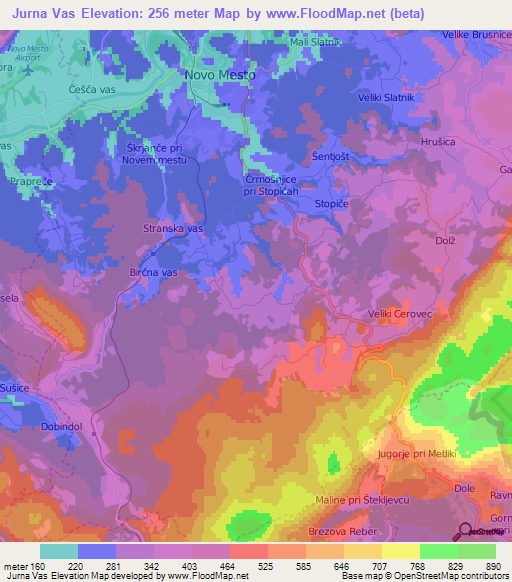 Jurna Vas,Slovenia Elevation Map