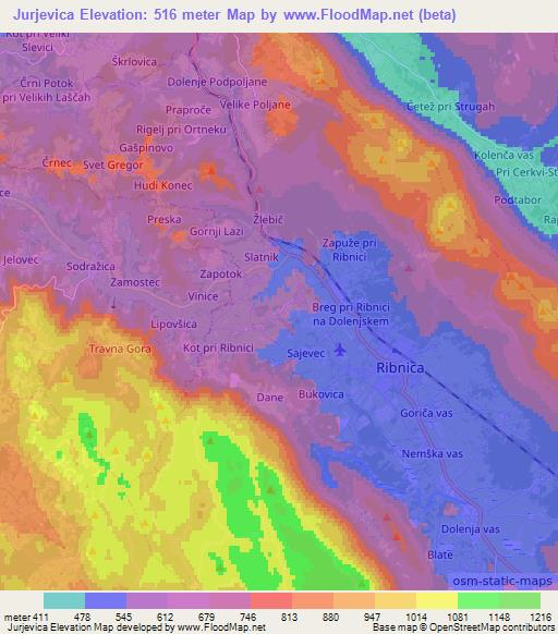 Jurjevica,Slovenia Elevation Map