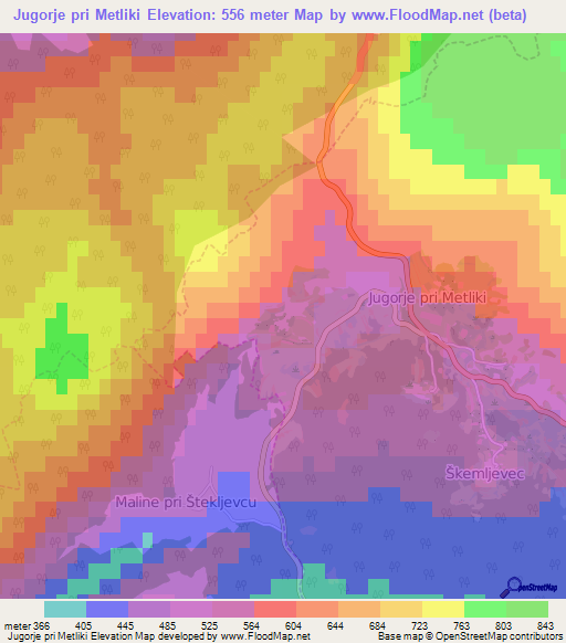 Jugorje pri Metliki,Slovenia Elevation Map