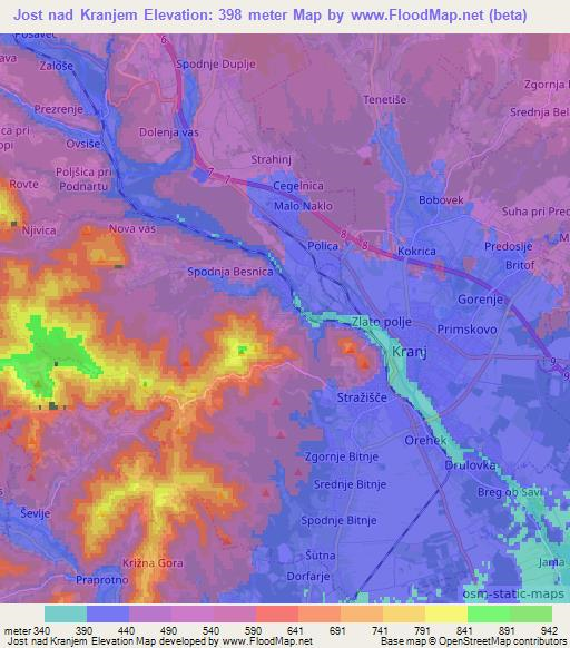 Jost nad Kranjem,Slovenia Elevation Map