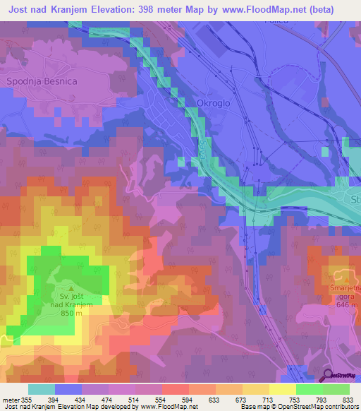 Jost nad Kranjem,Slovenia Elevation Map