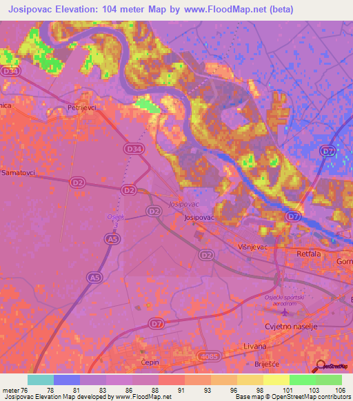 Josipovac,Croatia Elevation Map