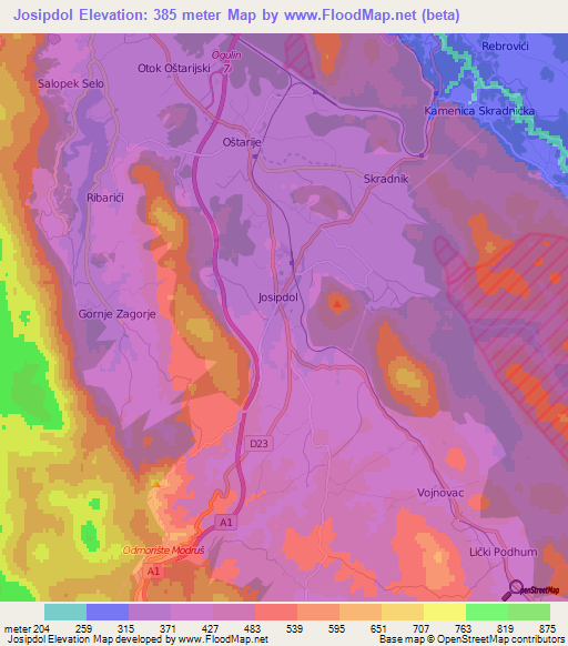 Josipdol,Croatia Elevation Map