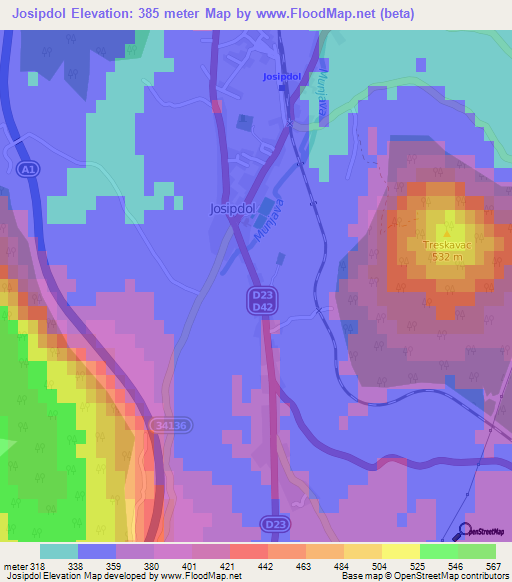 Josipdol,Croatia Elevation Map