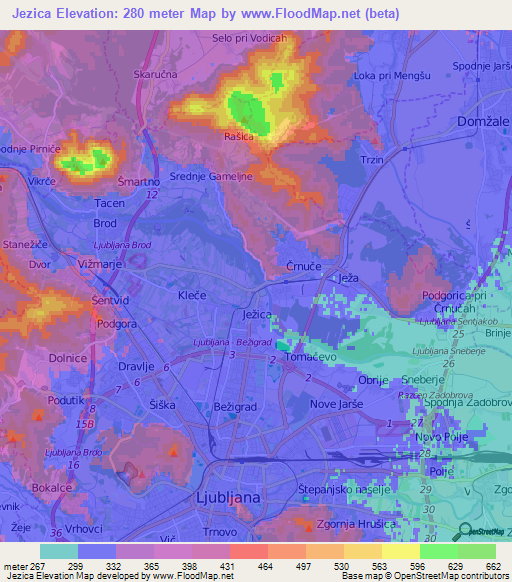 Jezica,Slovenia Elevation Map