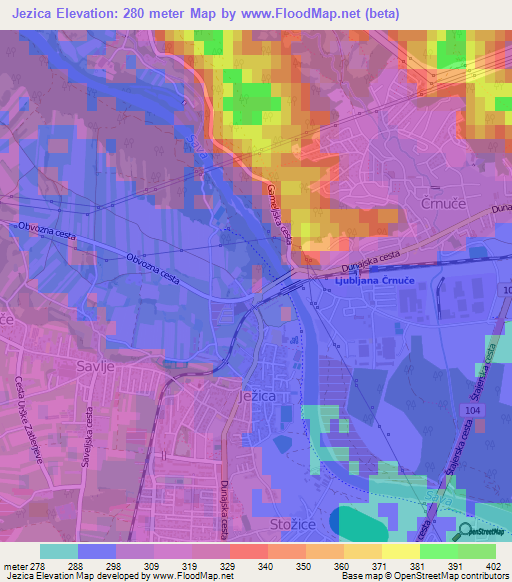 Jezica,Slovenia Elevation Map