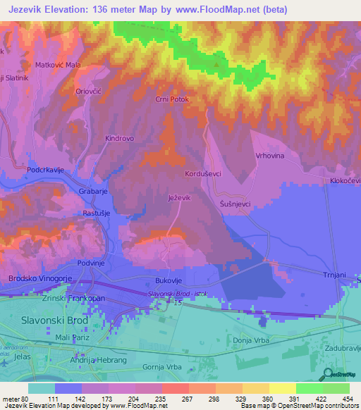 Jezevik,Croatia Elevation Map