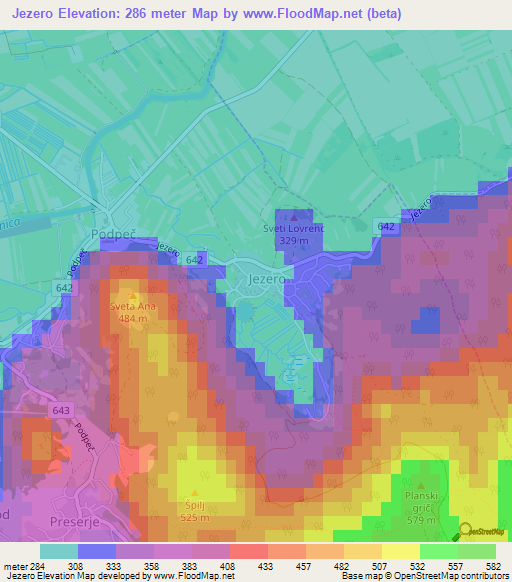 Jezero,Slovenia Elevation Map