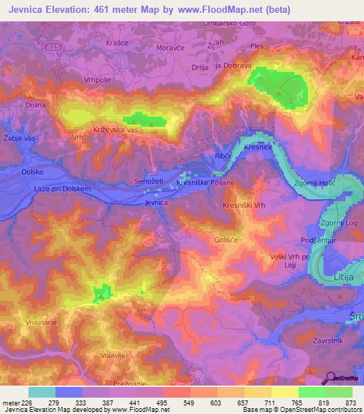 Jevnica,Slovenia Elevation Map