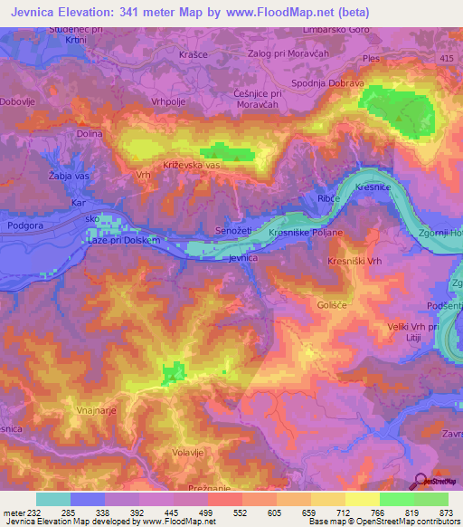 Jevnica,Slovenia Elevation Map