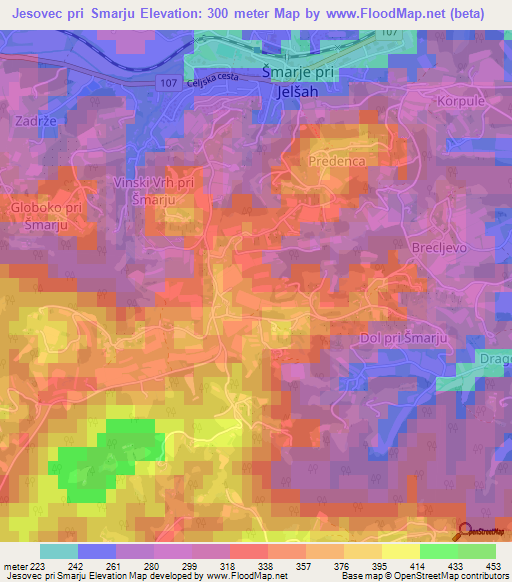 Jesovec pri Smarju,Slovenia Elevation Map