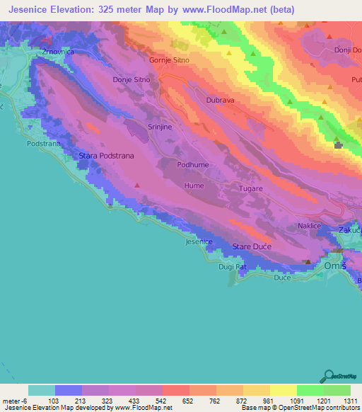 Jesenice,Croatia Elevation Map