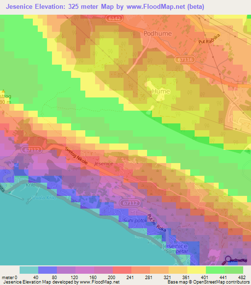 Jesenice,Croatia Elevation Map