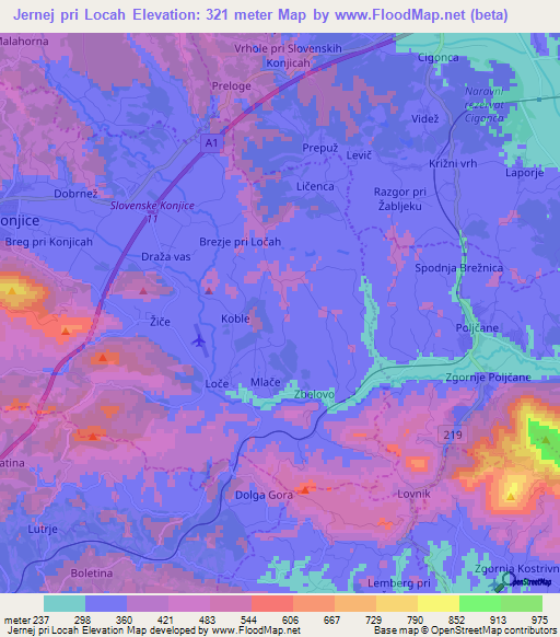 Jernej pri Locah,Slovenia Elevation Map