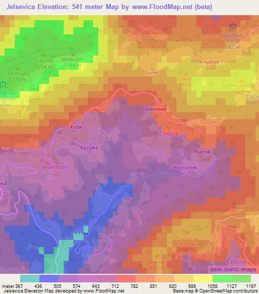 Jelsevica,Slovenia Elevation Map