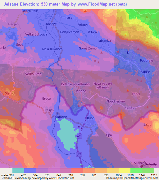 Jelsane,Slovenia Elevation Map