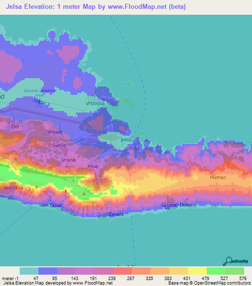 Jelsa,Croatia Elevation Map