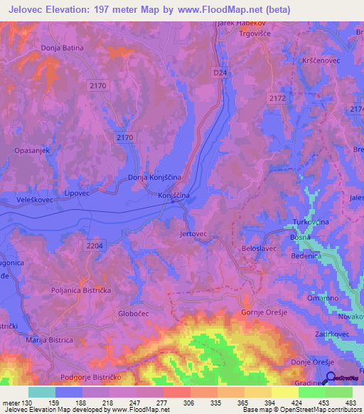 Jelovec,Croatia Elevation Map