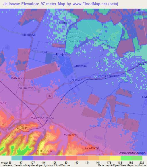 Jelisavac,Croatia Elevation Map