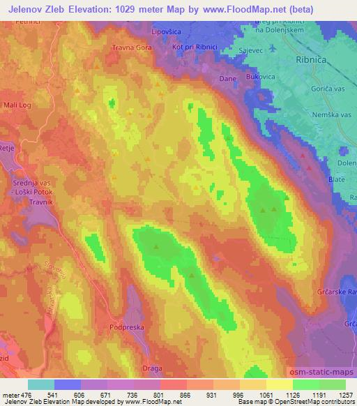 Jelenov Zleb,Slovenia Elevation Map