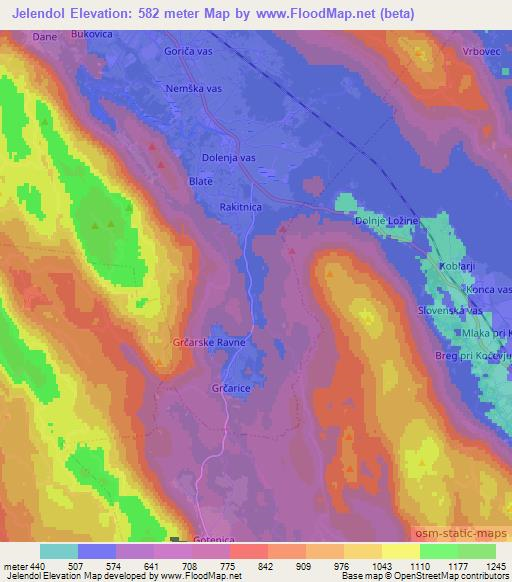 Jelendol,Slovenia Elevation Map