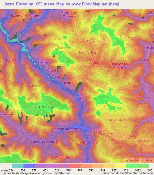 Jazne,Slovenia Elevation Map