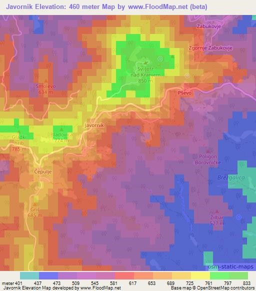 Javornik,Slovenia Elevation Map