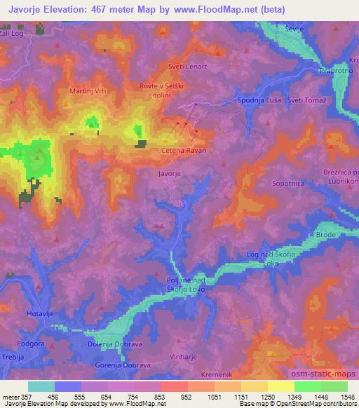 Javorje,Slovenia Elevation Map