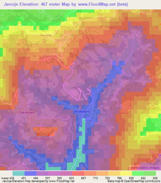 Javorje,Slovenia Elevation Map