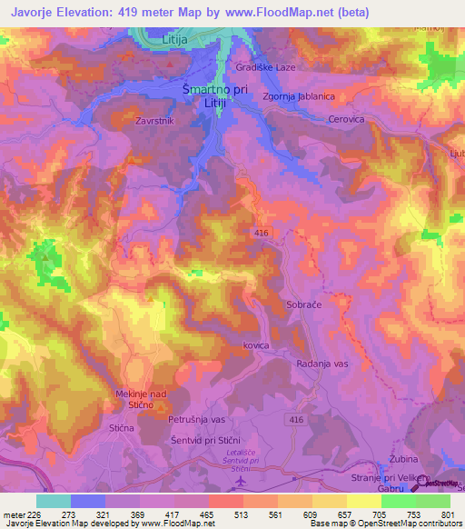 Javorje,Slovenia Elevation Map