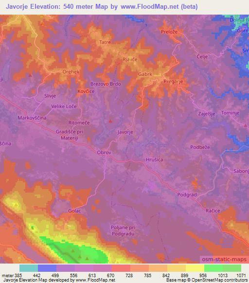 Javorje,Slovenia Elevation Map