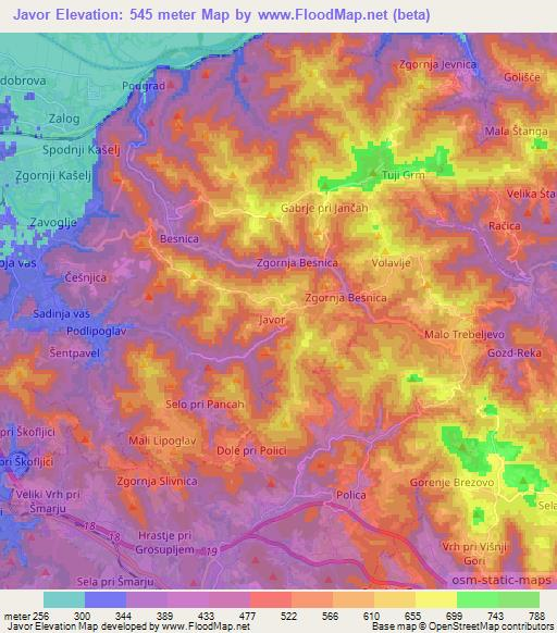 Javor,Slovenia Elevation Map