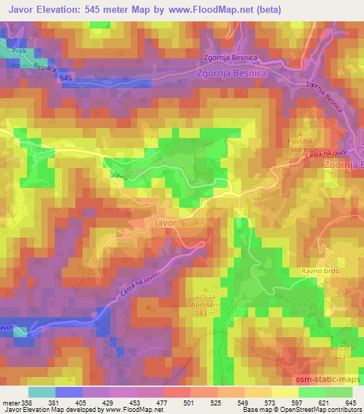 Javor,Slovenia Elevation Map