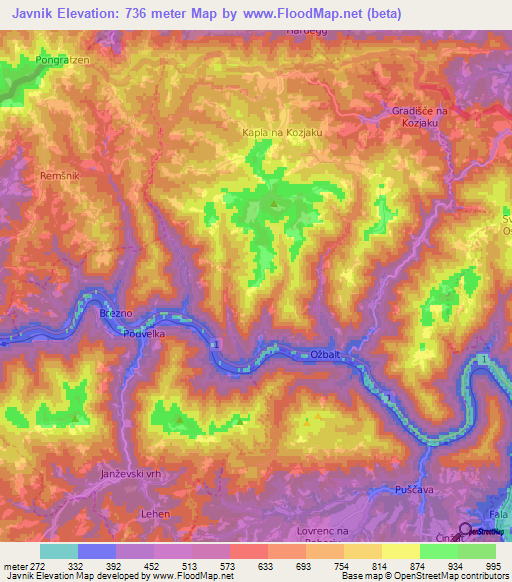 Javnik,Slovenia Elevation Map