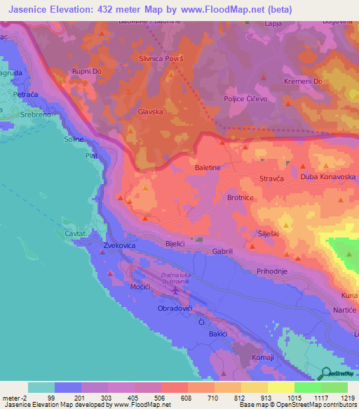 Jasenice,Croatia Elevation Map