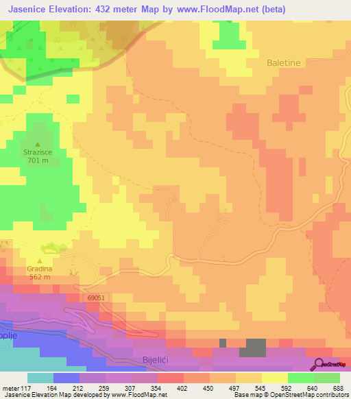 Jasenice,Croatia Elevation Map