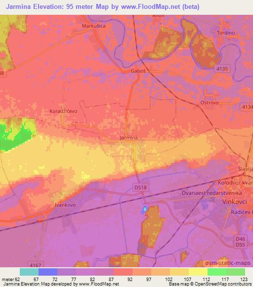 Jarmina,Croatia Elevation Map
