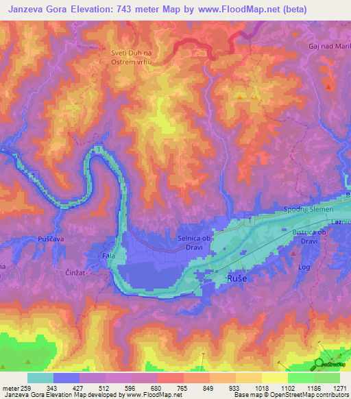 Janzeva Gora,Slovenia Elevation Map