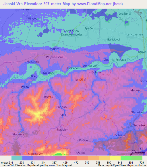 Janski Vrh,Slovenia Elevation Map