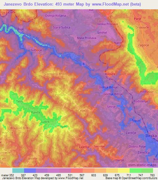 Janezevo Brdo,Slovenia Elevation Map