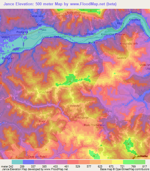 Jance,Slovenia Elevation Map