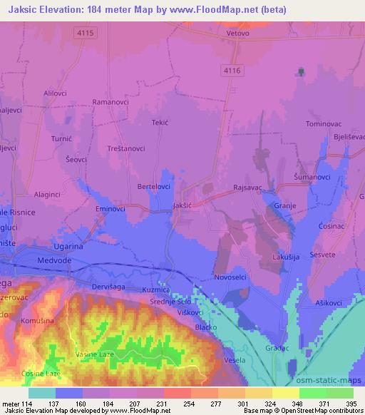 Jaksic,Croatia Elevation Map