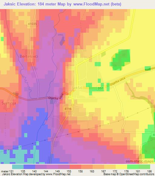 Jaksic,Croatia Elevation Map