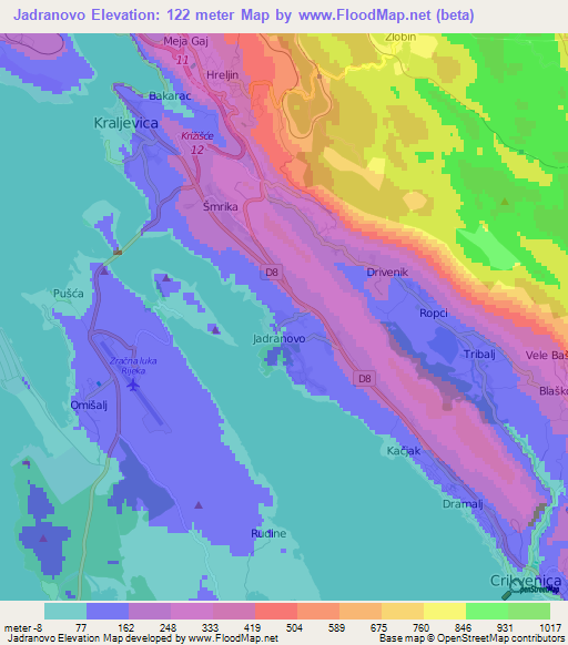 Jadranovo,Croatia Elevation Map