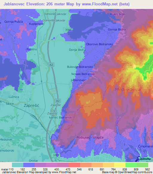 Jablanovec,Croatia Elevation Map